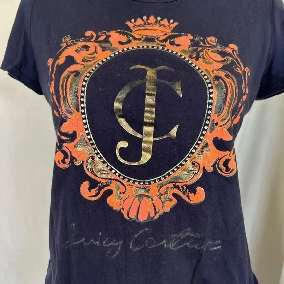 Y2K Juicy Couture Bedazzled Rhinestone Crown Logo Gold Pink Blue T-shirt Size M - Picture 5 of 12